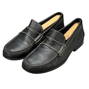Sandro Moscoloni Black Leather White Stitching Slip On Penny Loafer Men 10.5